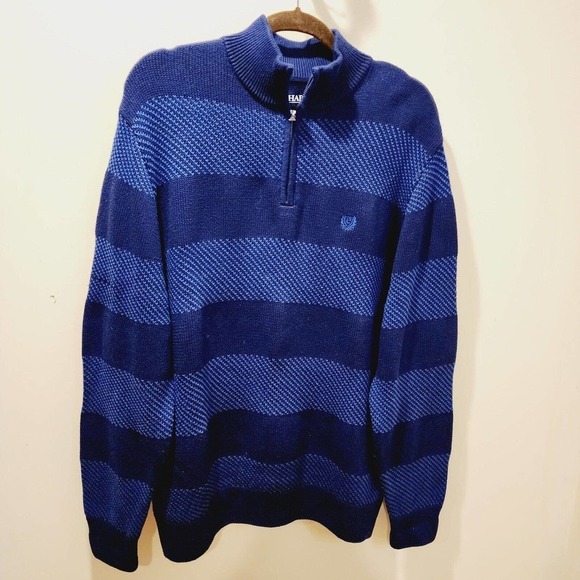 Vintage Men's Chaps Cotton Size XL Blue Stripe Half Zip Sweater NWT - Picture 9 of 11